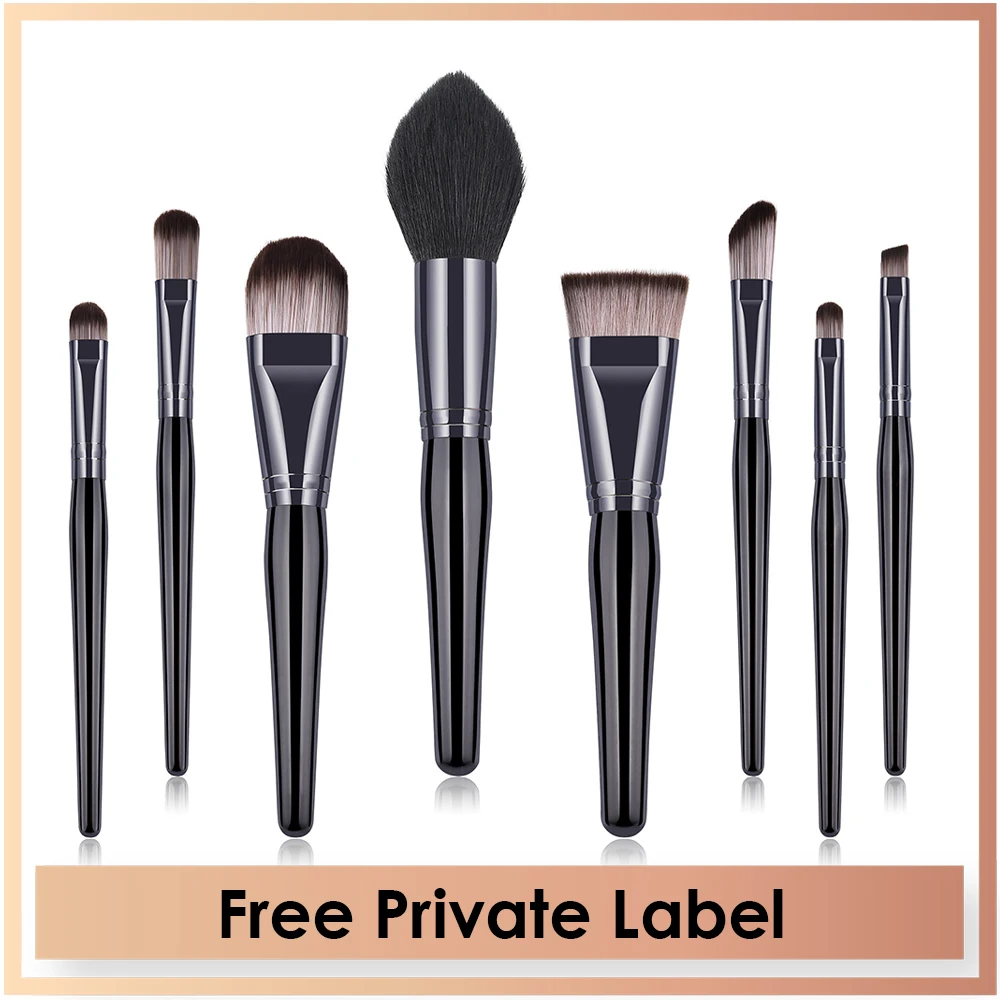 Free Private Label 8pcs Makeup Brush Set Black Cosmetics Start Artist For Beauty Make Your Own Logo Powder Foundation Brush