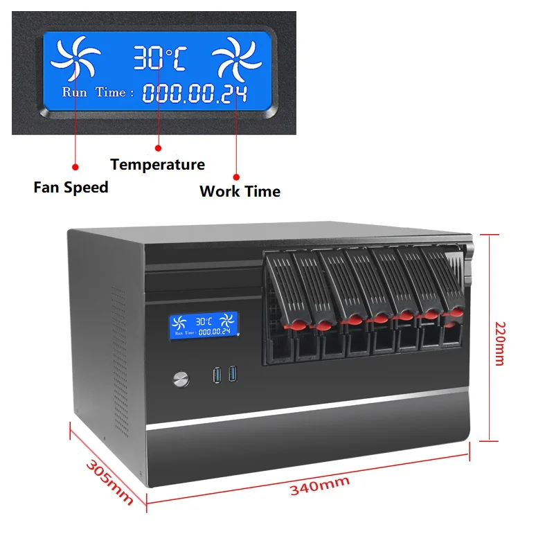 Корпус для 8 жестких дисков совместимый с материнской платой MATX контроль
