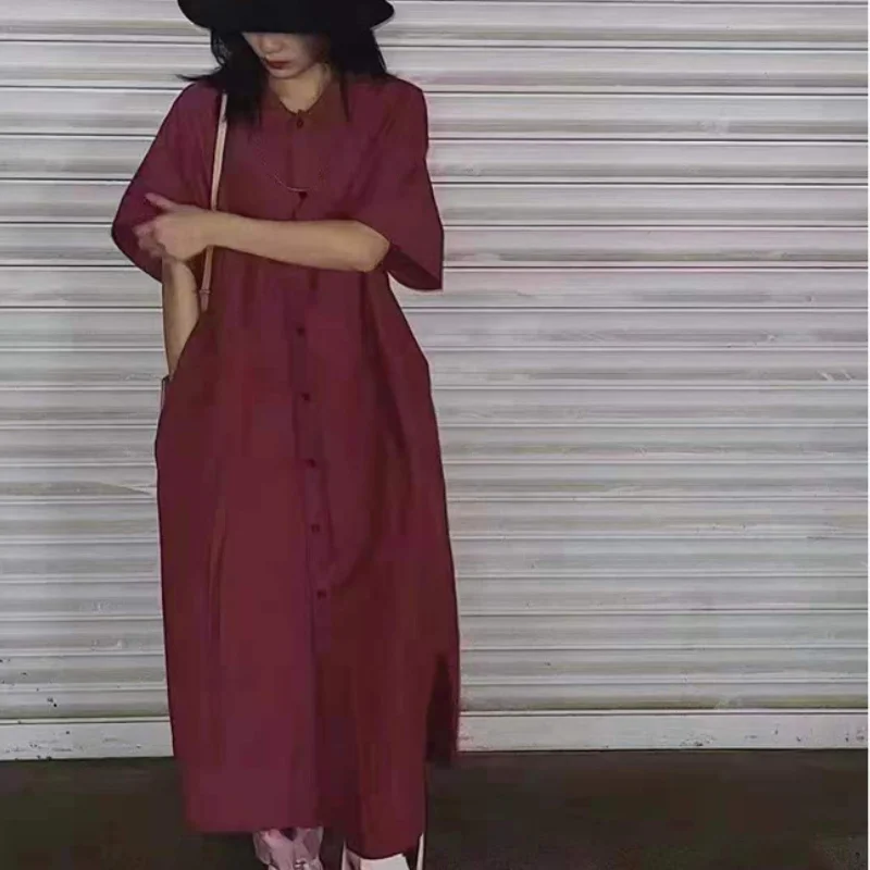 

Back V-neck Cross Bandage Design Shirt Dress Single Breasted Short Sleeve Female Robe 2021 Summer New Bf Loose Casual Vestidos