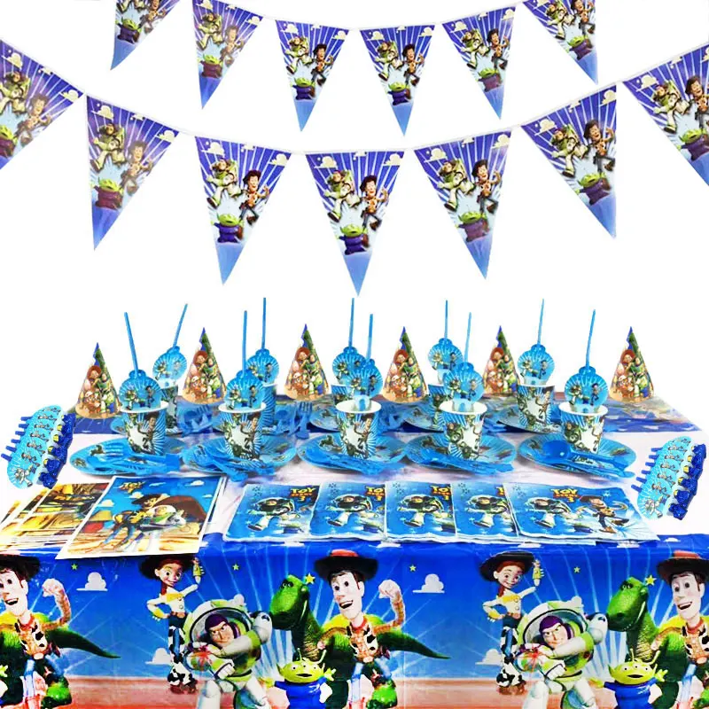 

Disney Toy Story Theme Plates Cups Baby Shower Tablecloth Napkins Flags Decorate Boys Favors Tableware Set Birthday Party Banner