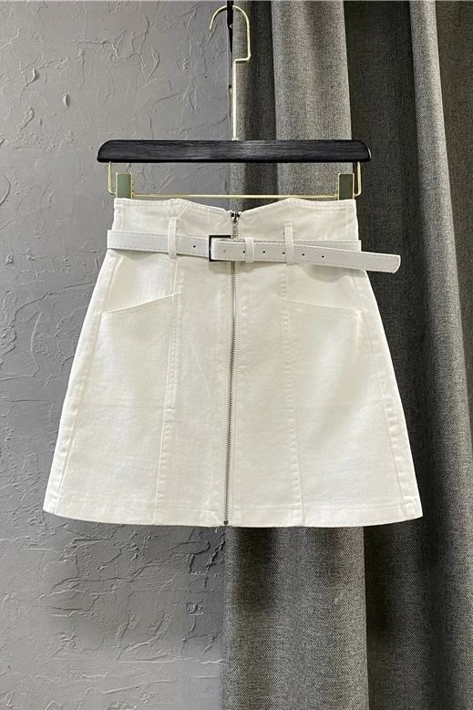 

White Casual Denim Skirt Women's Summer Clothing 2021 New Slim Fit Zipper Decorative High Waist A- Line Jean Skirt Female Skirts