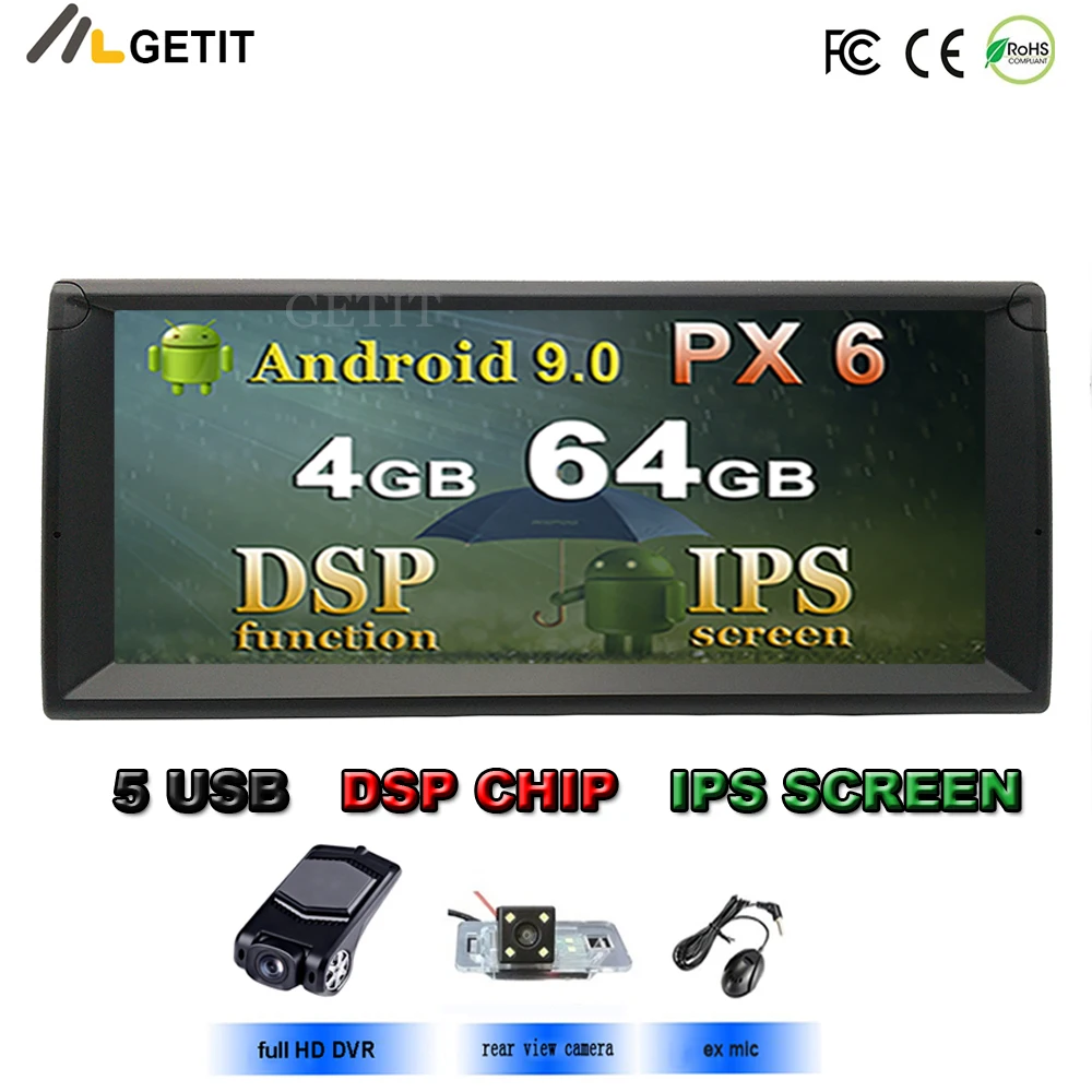 Автомобильный мультимедийный плеер 10 25 ''Android 4G 64G стерео радио для BMW X5 E53 M5 E39 GPS