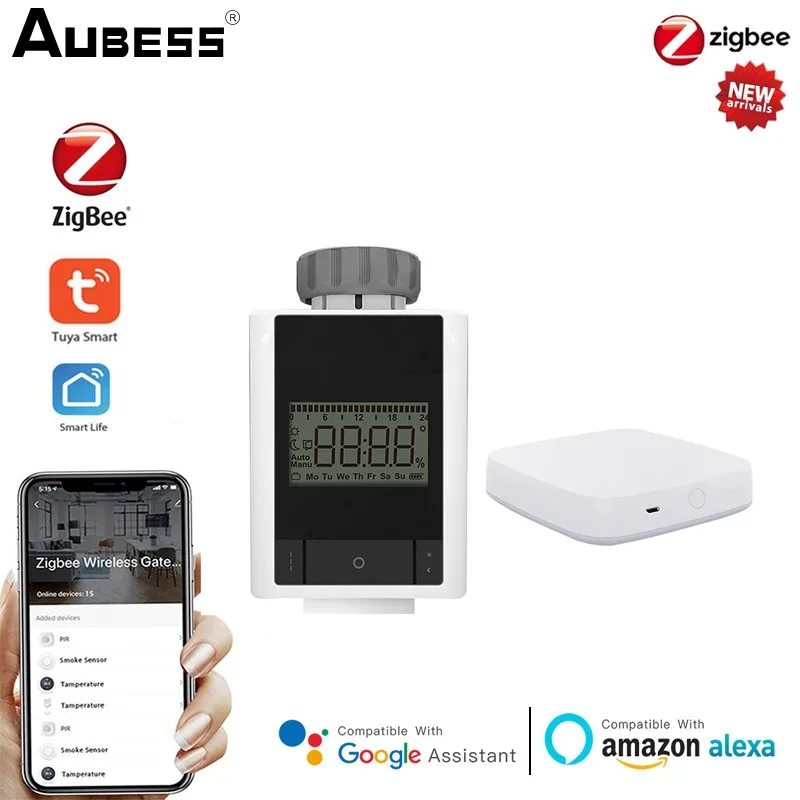 

Термостат-радиатор Aubess Smart Tuya ZigBee, нагреватель, TRV термостатический клапан радиатора с голосовым управлением, работает с Alexa Google Home