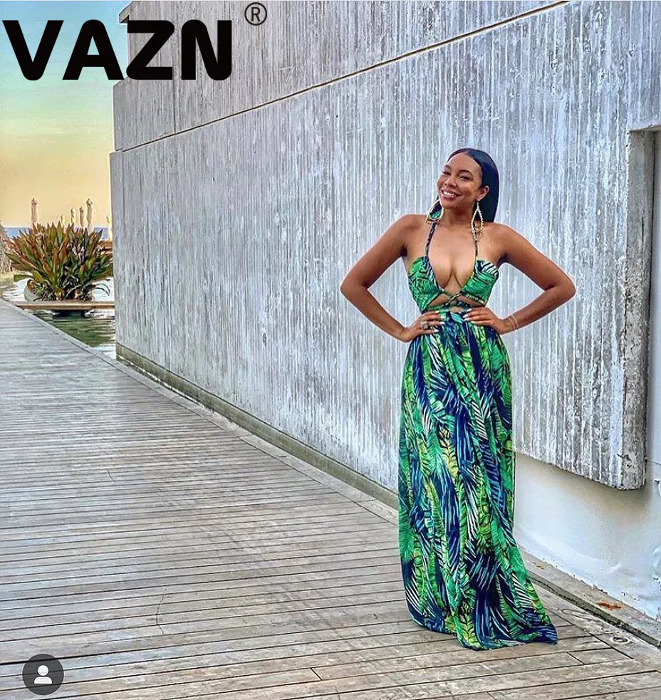 Выходное шифоновое платье макси с открытой спиной и лямкой на шее|Женские платья|