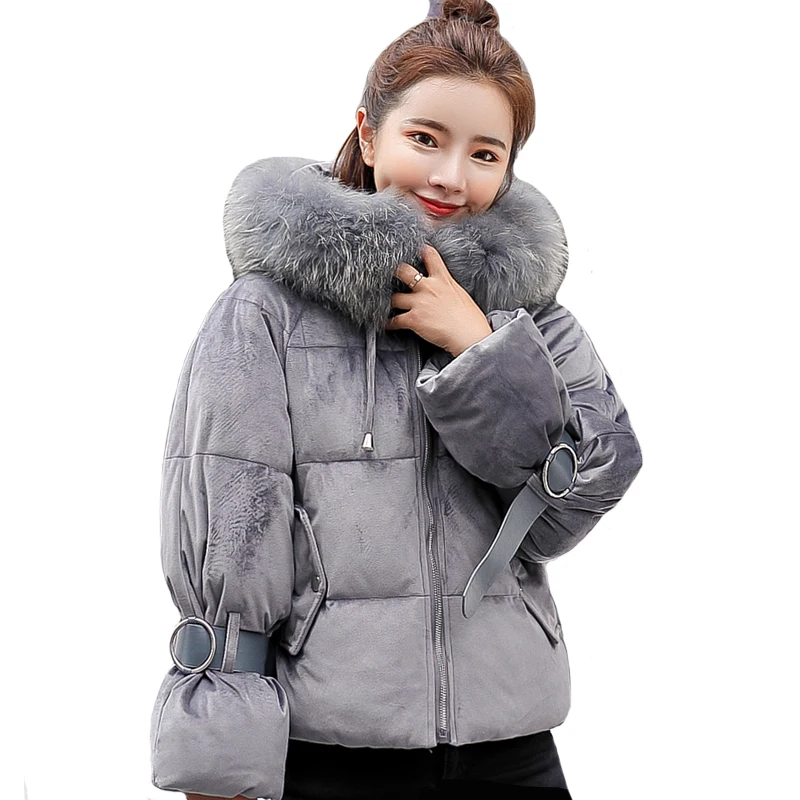 

Korean Style Women's Jackets 2020 Short Style Hooded Solid Parkas Female Winter Hooded With Fur Collar Loose Thick Coat Ladies