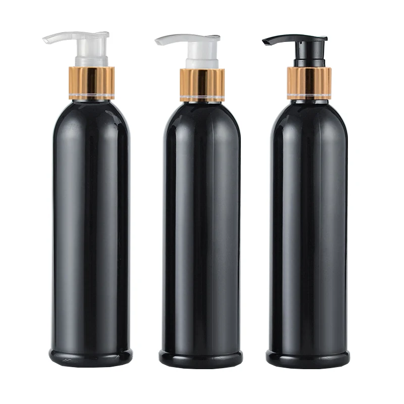 

20pcs 250ml Empty black Bottles with gold collar pump Lotion Shampoo Shower Gel Bottle Packaging Container Liquid soap bottle