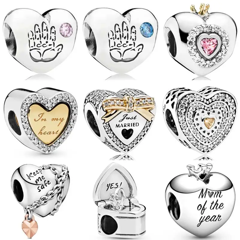 

pandora Our Promise Baby Boy & Girl Love Wedding Chained Crown Heart Charm 925 Sterling Silver Beads Fit Bracelet DIY Jewelry