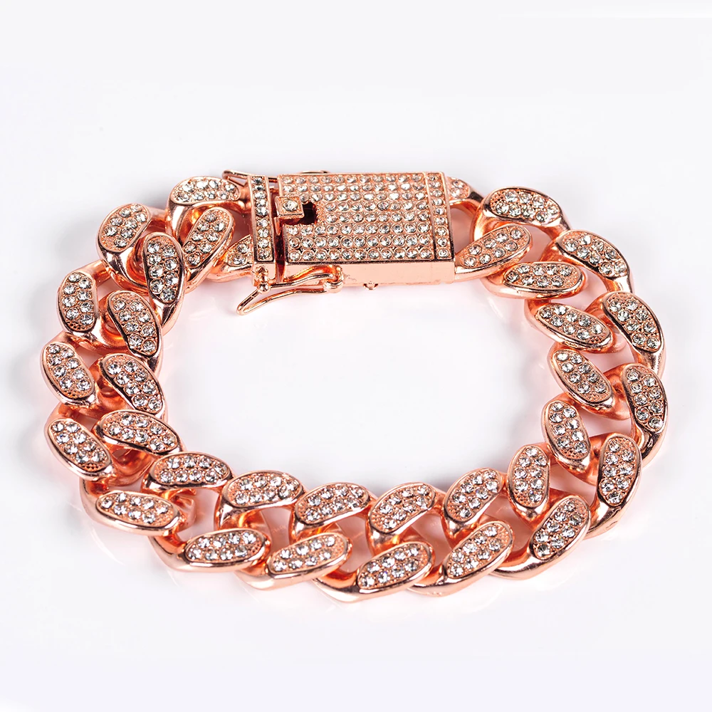 

20mm Hip Hop Bling Cuban Chain Iced Out Bracelet for Men Miami Link Hand Chain for Women Goth Jewelry Free Shipping
