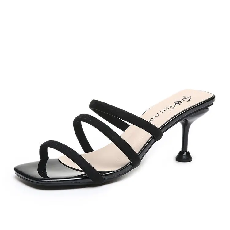 

2020 summer candy color fashion simple Mid Heel slippers open toe thin heel comfortable outside fairy slippers