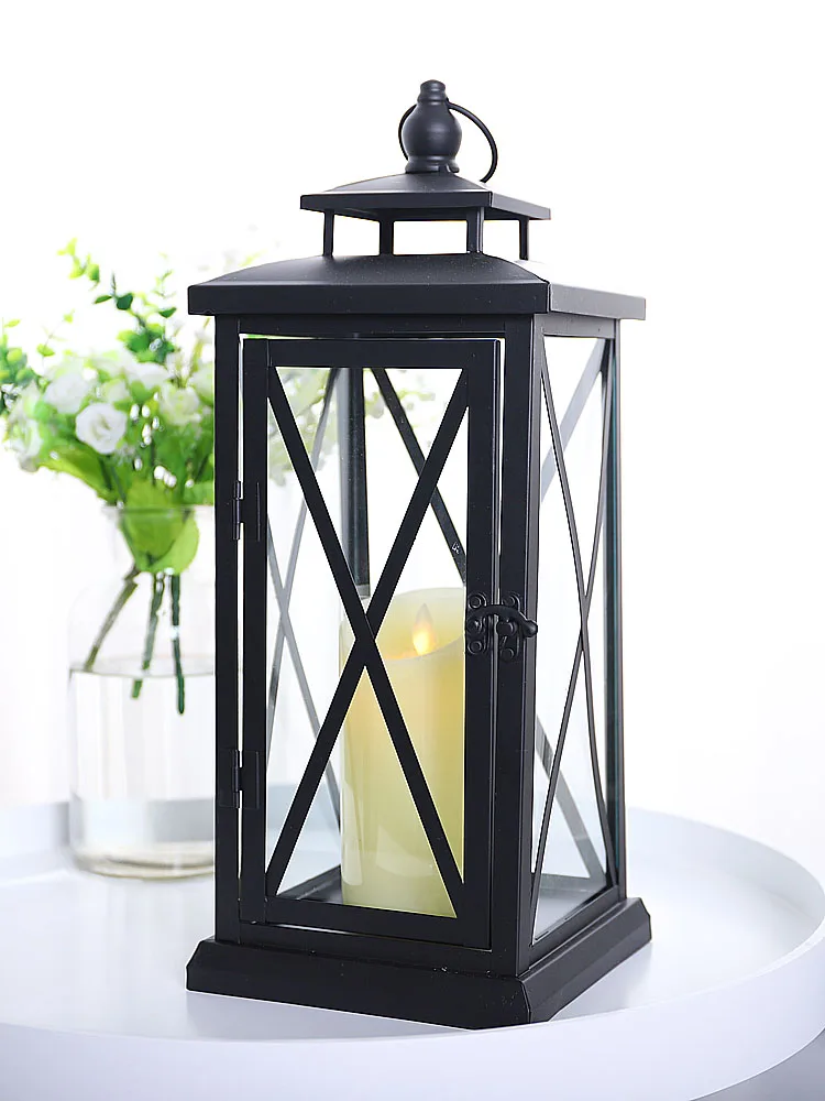 

Glass Luxury Candle Holders Wedding Decorations Garden Black European Iron Candle Holder Portable Lamp Retro Outdoor CC50ZT