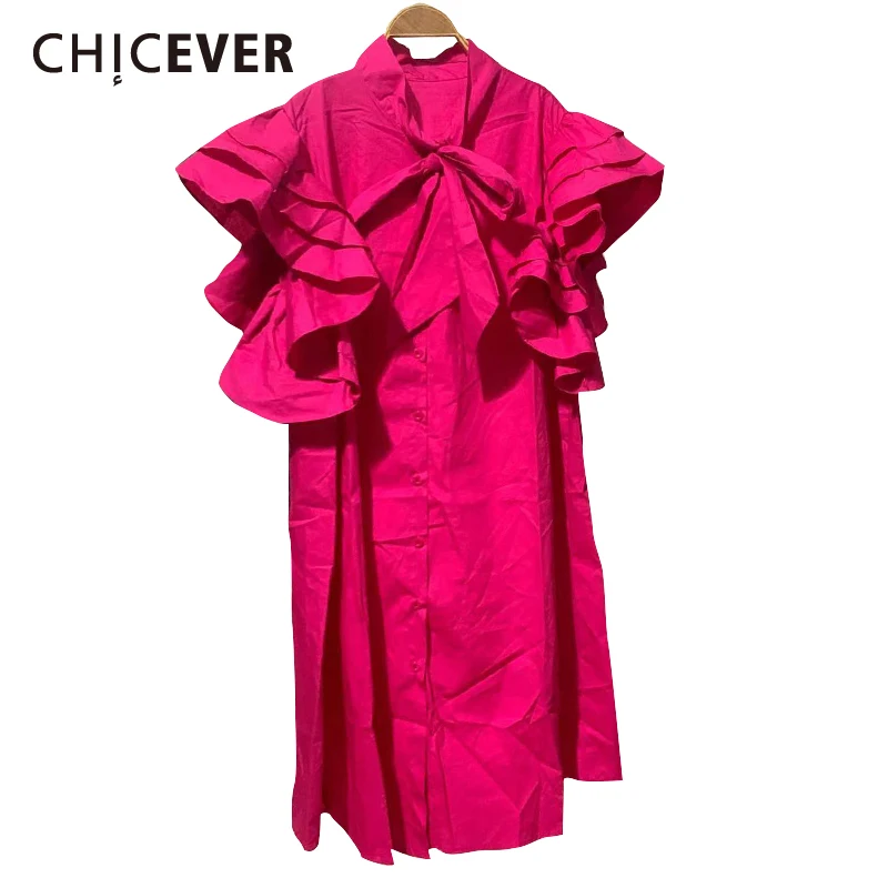 

Женское винтажное платье CHICEVER, белое платье до колена с бантом и воротником, коротким рукавом и рюшами, новинка 2021