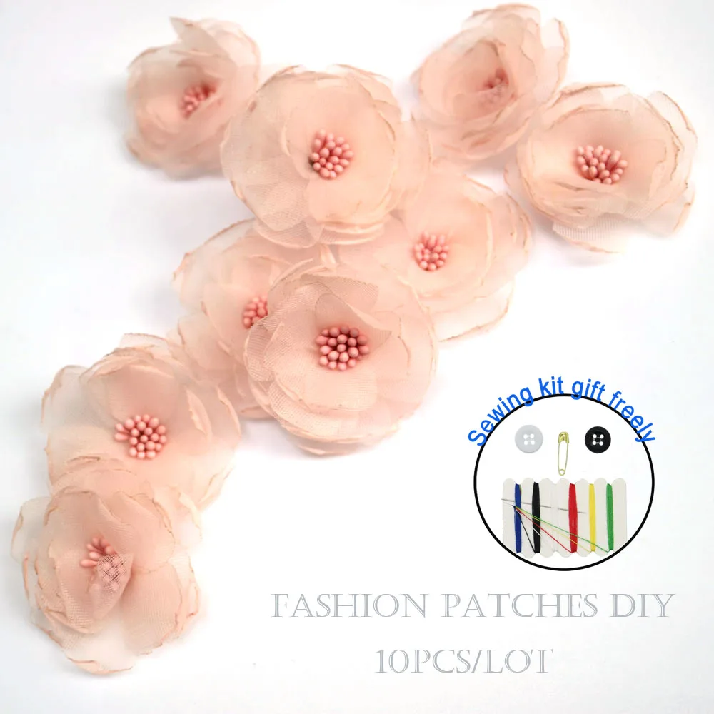 Цветочные нашивки для одежды разноцветные шифоновые 10 шт./лот | Дом и сад