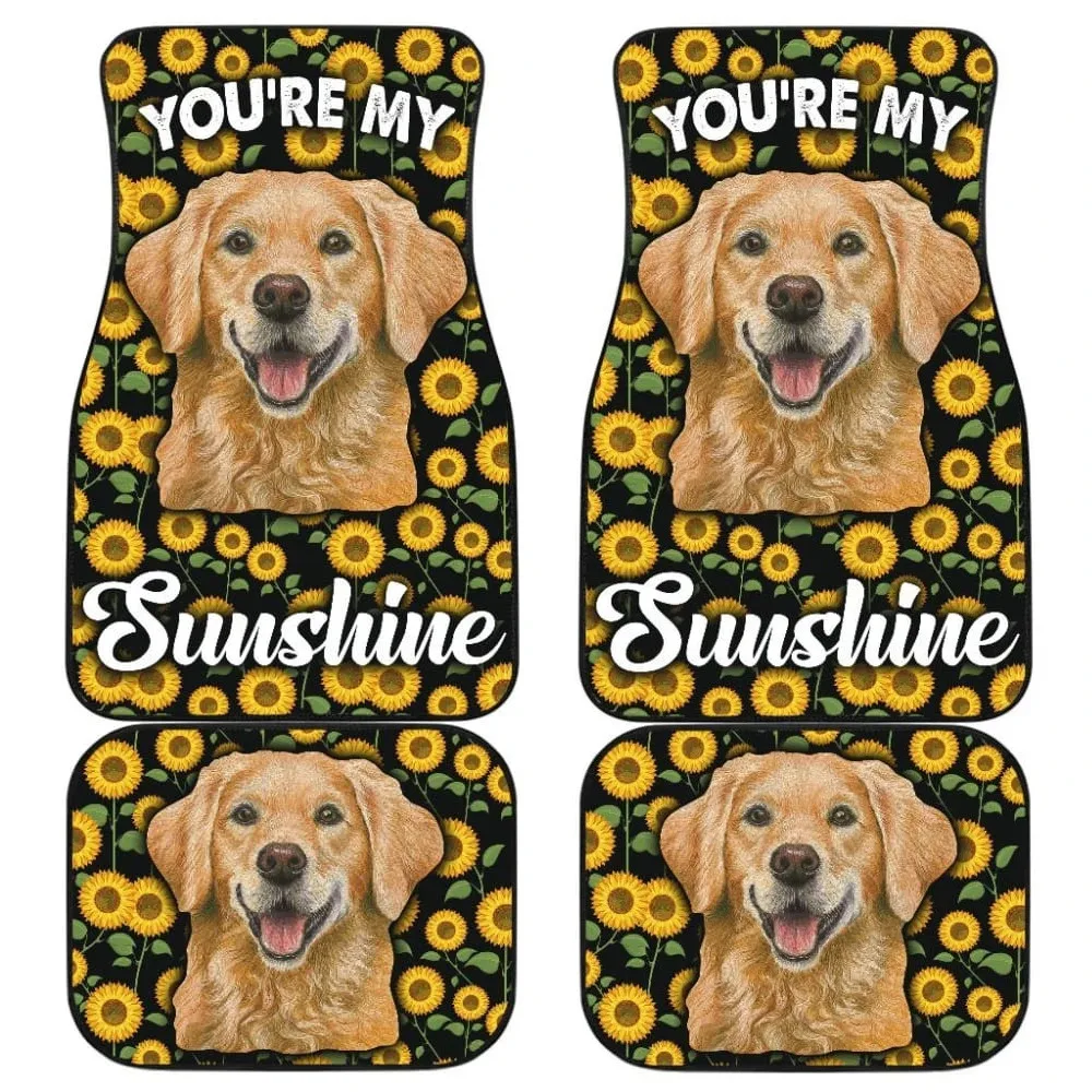 

INSTANTARTS You Are My Sunshine Animal Dog Pattern Front and Rear Floor Mats for Car Set of 4 Fashion Carpet Rug Washable