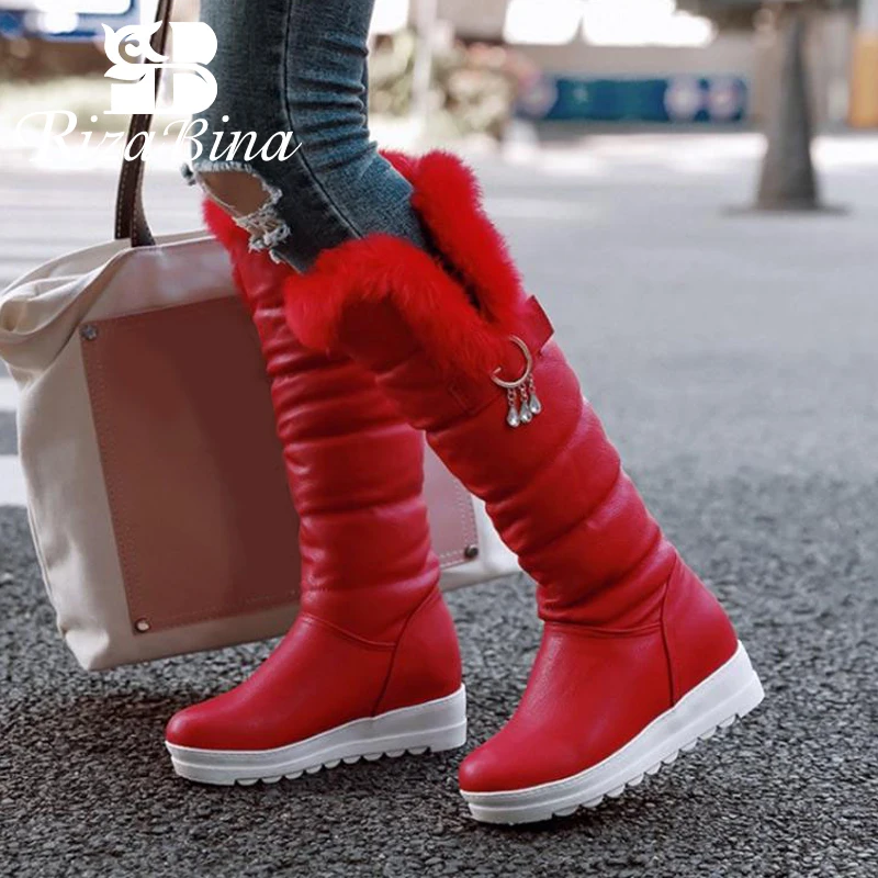 RIZABINA/женские зимние сапоги Зимние плюшевые туфли с мехом внутри на каблуке