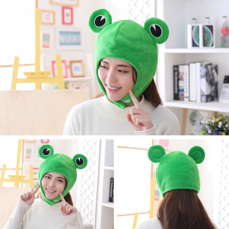 

Funny Big Frog Eyes Cartoon Plush Hat Toy Green Headgear Cap Cosplay Costume