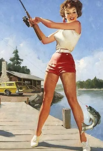 

Stevenca Metal Tin Sign Fishing Pin up Girl Vintage Look Custom Vintage Retro Aluminum Sign for Wall Decor 8x12 Inch