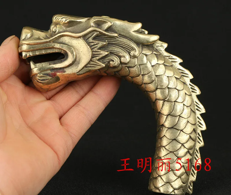 

BRASS Pure Copper Faucet Grandpa Good Lucky chinese Dragon Hand Carved Loong Statue Cane Walking Stick Head