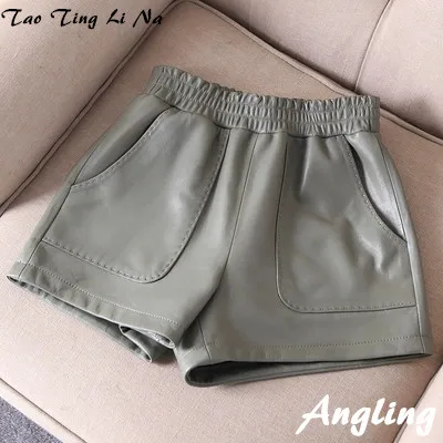 Женские шорты с высокой талией из овечьей кожи J31 новинка осенне зимнего сезона