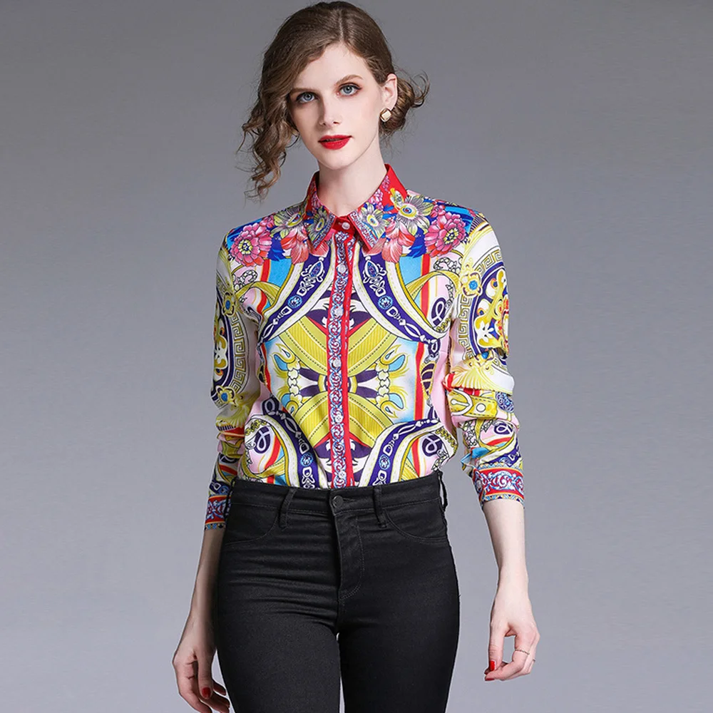 2020 Подиумные женские Топы с длинным рукавом и блузки элегантные офисные рубашки