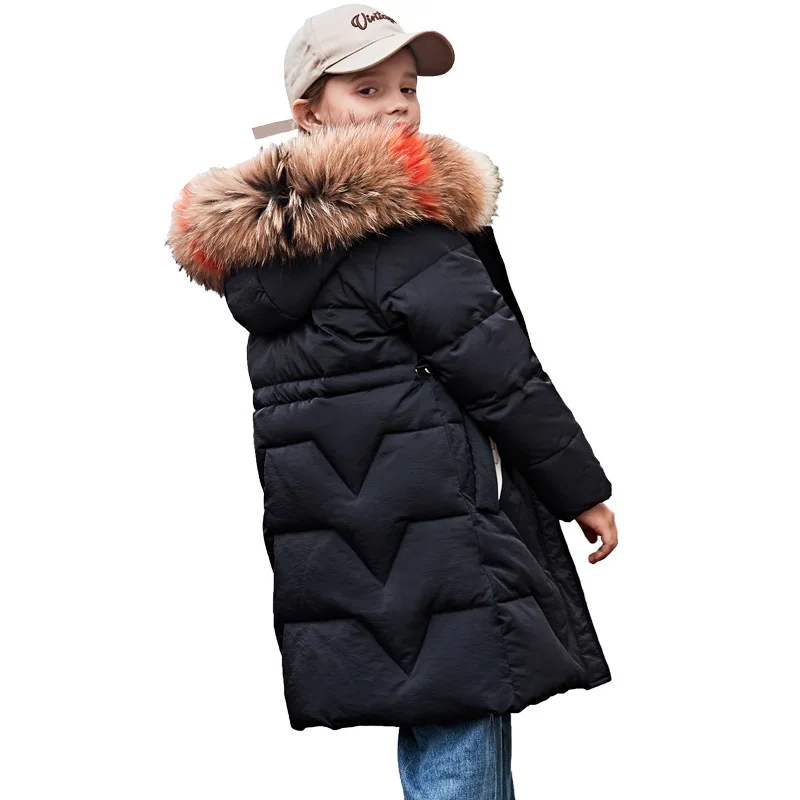 Winter Thicken Parka real Fur Hooded -30 degrees Girls clothing warm Down jacket for girl clothes Children Outerwear Coats |