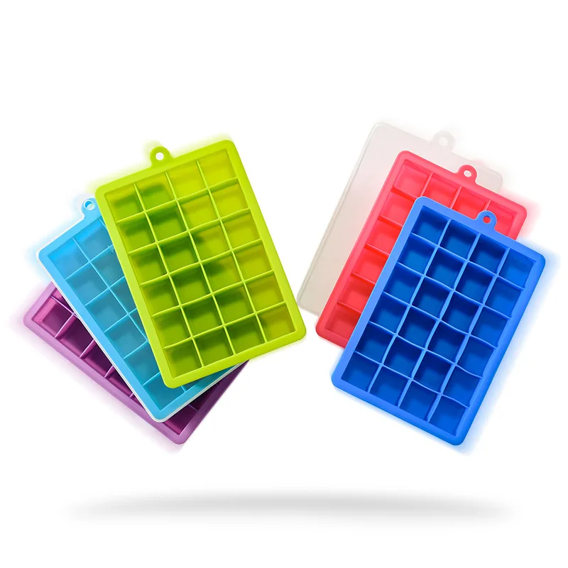 

Food Grade 24 Hole Silica Gel Ice Lattice Square Ice Box Cheese Jelly Silicone Popsicle Mold Ice Cream Tools Tray with Cover