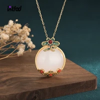 luxury exquisite white jade enamel blue flower branch necklace palace design necklace accessories jewelry gift for women