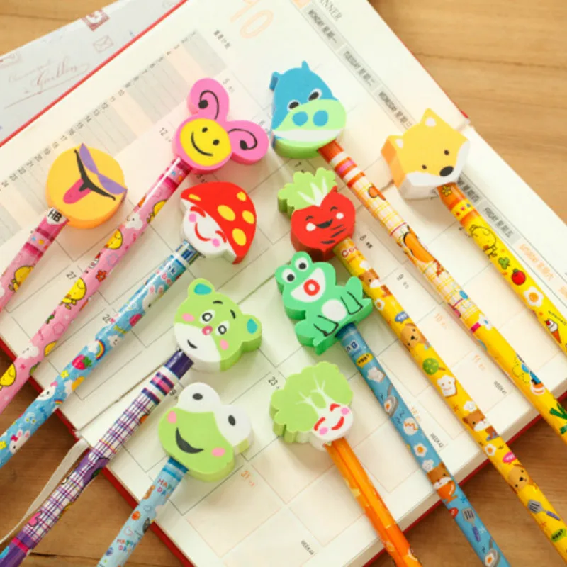 Ластики карандаши с мультяшными животными 5 шт. сувениры для вечеринки подарки