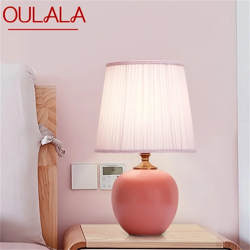 

OULALA Touch Dimmer Table Lamp Ceramic Pink Desk Light Contemporary Decoration for Home Bedroom