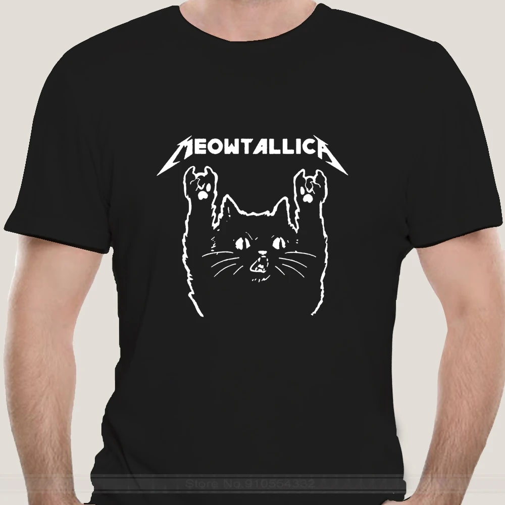 Кота Meowtallica Кошка рок музыки Для мужчин футболка темно в мелкую полоску хлопок S 3Xl