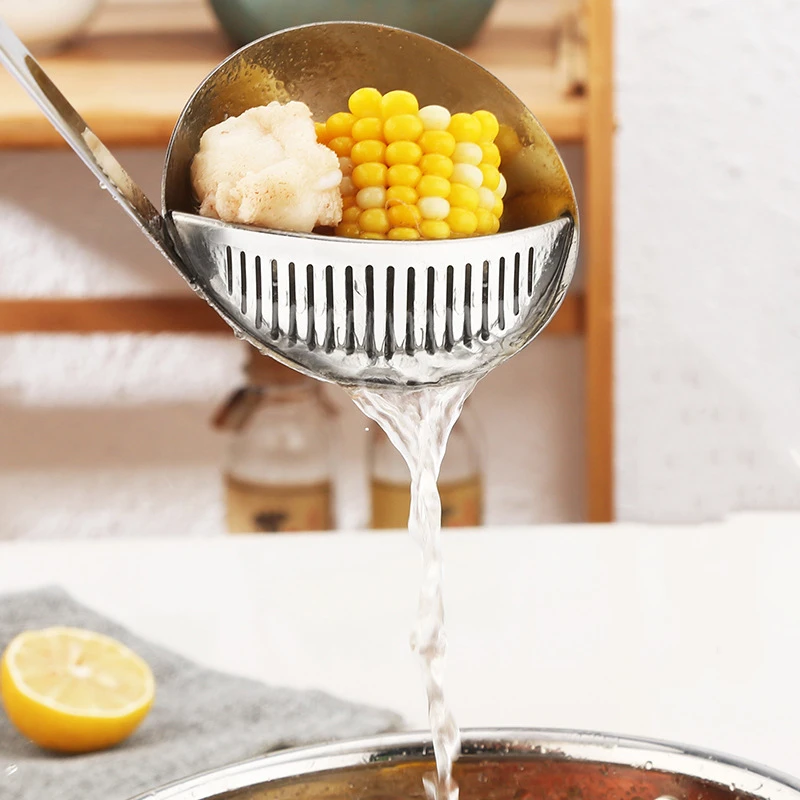 2 в 1 суповая ложка из нержавеющей стали с длинной ручкой ситечко двойного