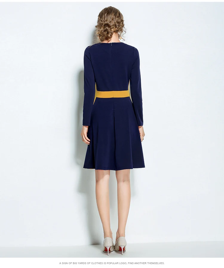 MLCRIYG весенние платья женское Повседневное платье с длинным рукавом синее офисное