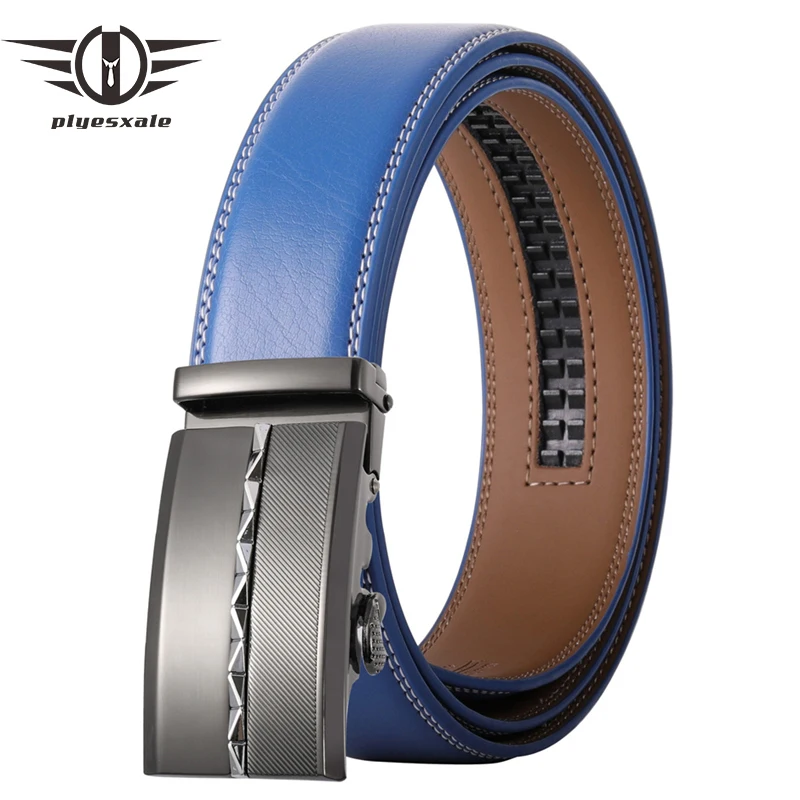 2021 High Quality Designer Metal Automatic Buckle Men Belts Blue Genuine Leather Belts Famous Brand Luxury Men Waist Strap B529