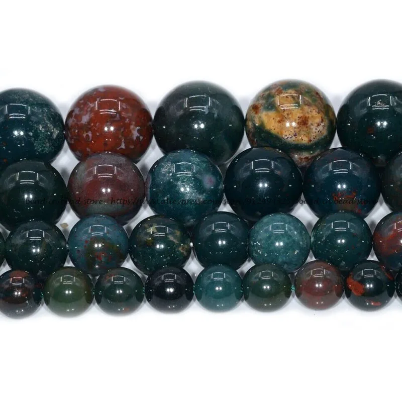 Натуральные темно-зеленые бусины из кровоточистого камня класса AAA круглые