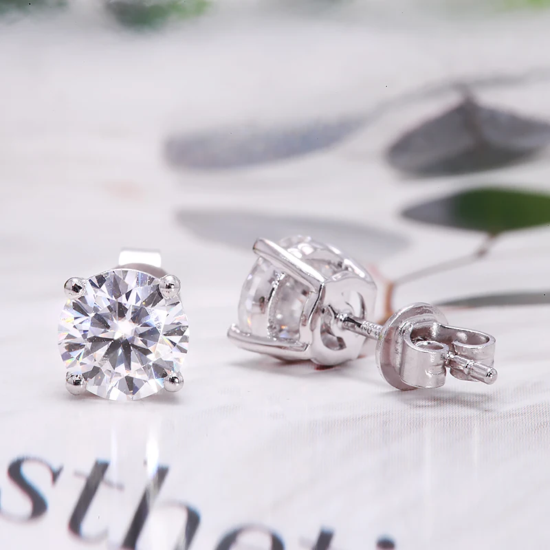 Boucles d'oreilles en Moissanite pour femme et fille, bijoux en plaqué or 18 carats, coupe ronde Simple, 2ct, cadeau assorti