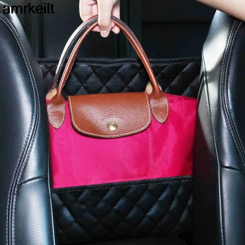 

Car Interior PU Leather Storage Bag Storage Bag Advanced Car Net Pocket Handbag Holder Between Car Seat Storage PU Leather Black