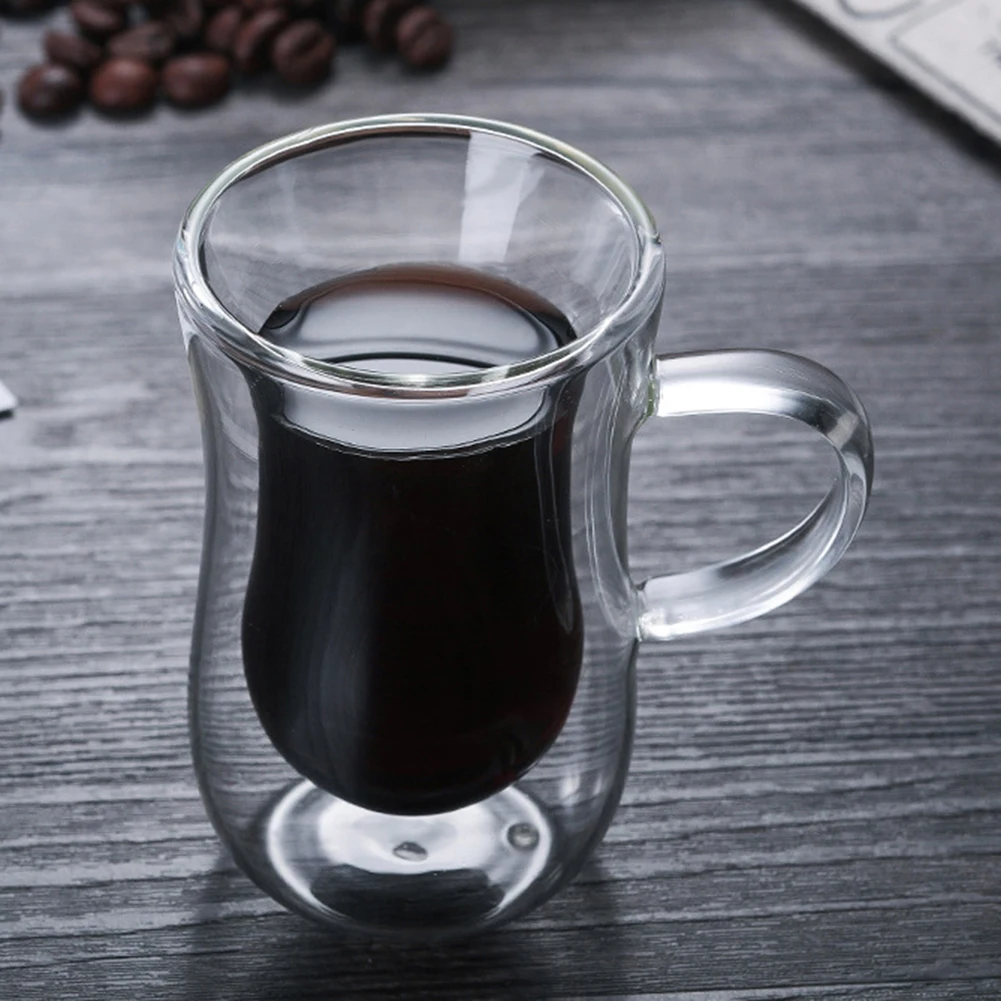 80ml Transparent Glass Cup With Handle Double Walls Glass Milk Tea Juice Coffee Cup Mugs Heat Resistant Glass Cups Drinkware