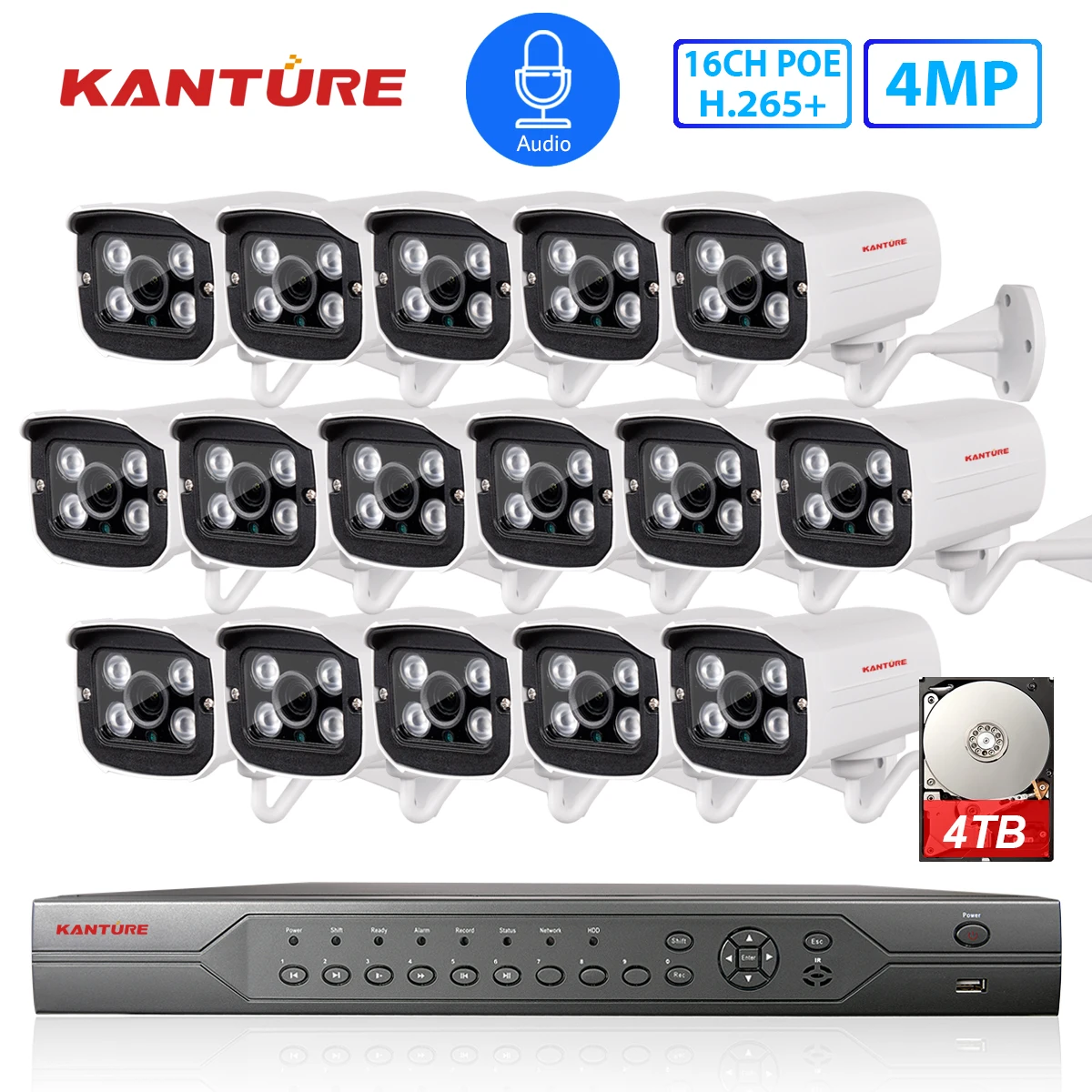 Система видеонаблюдения KANTURE H.265 + 16 каналов 4K 5 МП POE NVR 4 наружные