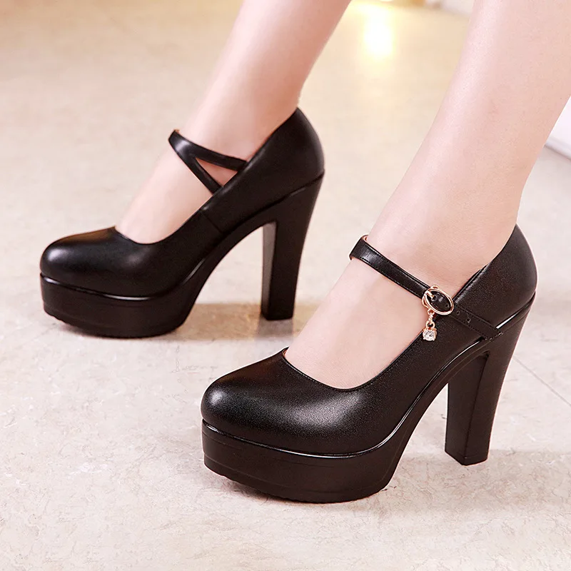 12cm black Большие размеры 32-43; обувь на платформе с блочным каблуком; женские туфли-лодочки; коллекция года; свадебные туфли белого и серебристого цвета; офисные туфли на среднем каблуке; женская обувь - Цвет: 12cm black