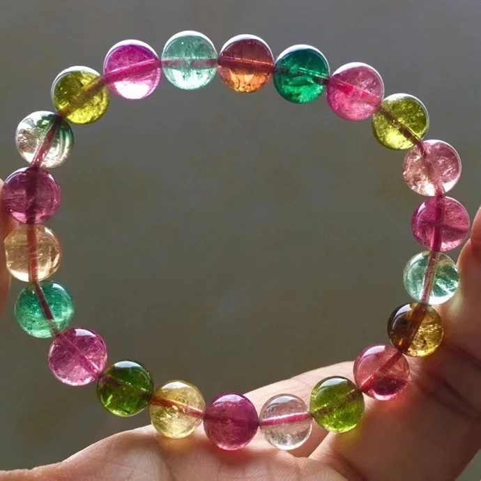 

Genuine Natural Colorful Tourmaline Quartz Bracelet 8.8mm Clear Round Beads Brazil Women Men Crystal AAAAAA