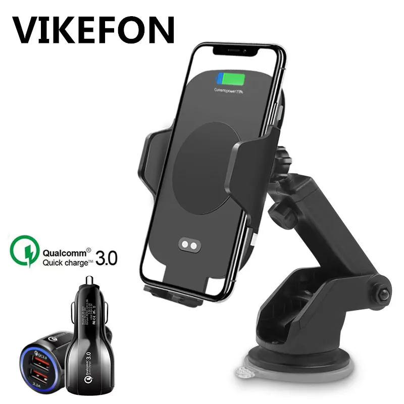 Беспроводное Автомобильное зарядное устройство Qi 10 Вт автоматический зажим для