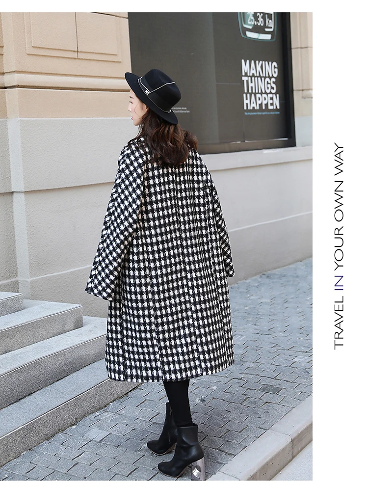 Длинное пальто для женщин осенне зимнее двубортное средней длины в Корейском