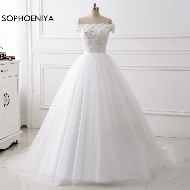 Женское свадебное платье с открытыми плечами ТРАПЕЦИЕВИДНОЕ цвета слоновой