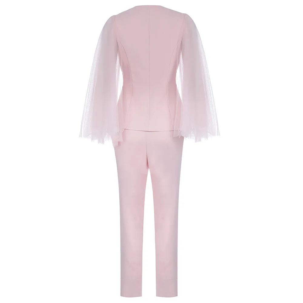 Розовый женский брючный костюм Блейзер пиджак и штаны офисная одежда женские