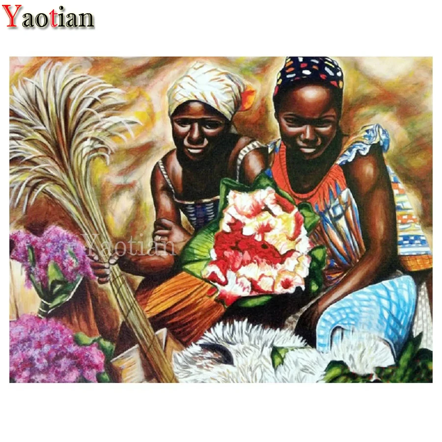 

100% полностью круглая 5D алмазная живопись «сделай сам», вышивка, картины африканских женщин Стразы, алмазная живопись, 3d вышивка крестиком
