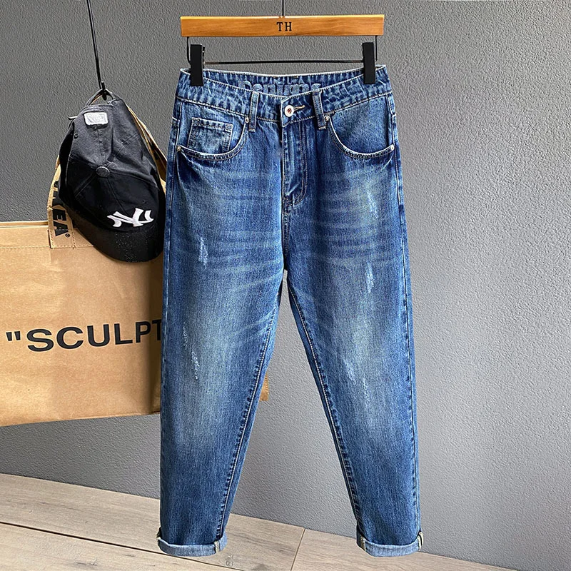 

Vintage Skinny Jeans Men Spring Summer High-quality Comfortable Cotton Male Brand Clothing Pure Color Washing Denim Trousers