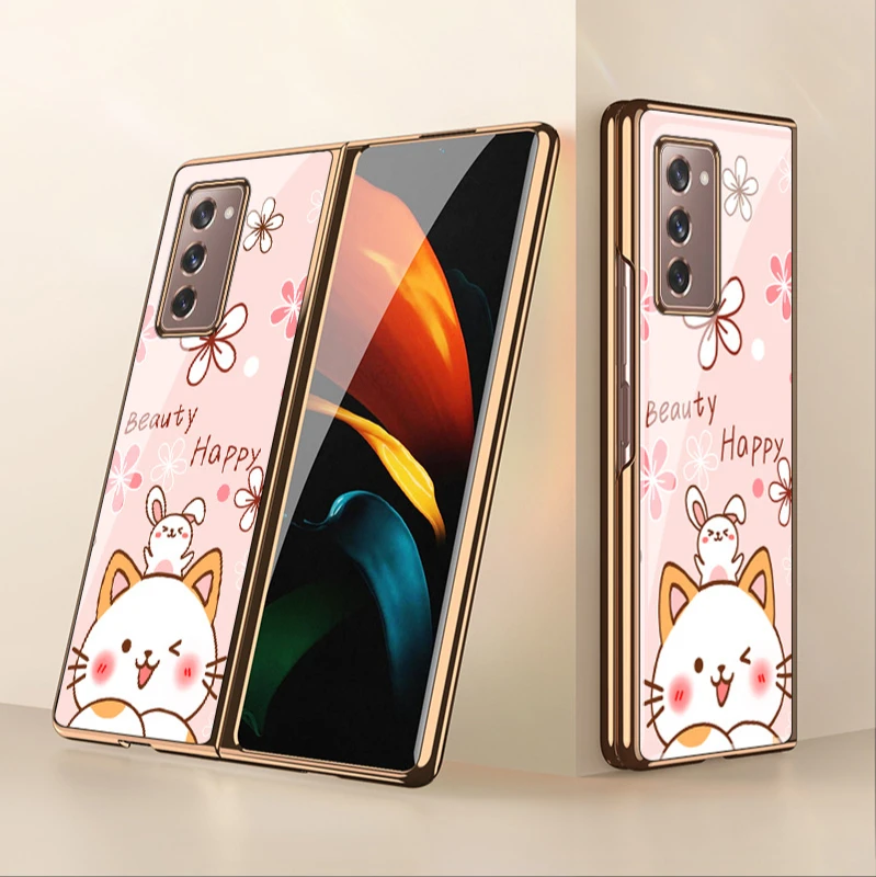 

For Samsung fold2 mobile phone case electroplated glass Galaxy zfold2 folding case sm-f9160 lovely girl