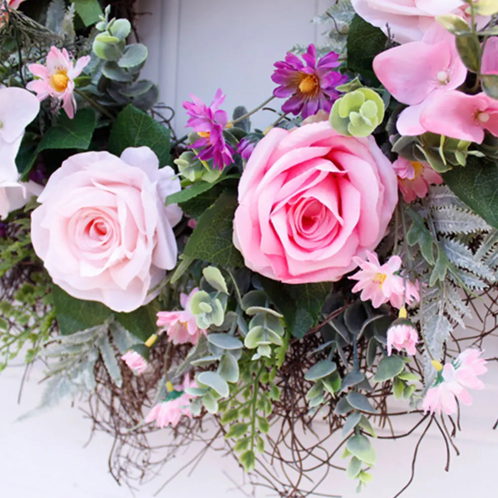Weddinng Artificial Rose Flower Wreath Silk Simulation Spring For Front Door Wall Hanging Window Wedding Party Decor | Дом и сад