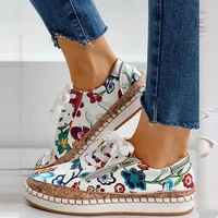 women sneakers elegant floral printed lace up female flat shoes fashion round toe vulcanized shoes women casual shoes sneakers