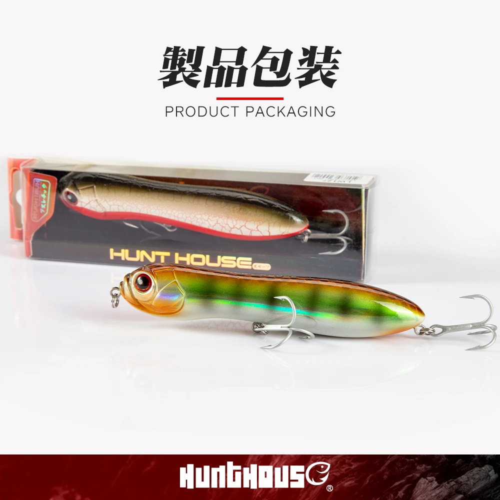 

Hunthouse trairao pencil lure snake head loud sound pencil lure floating 80mm 32g Strong Treble Hooks for pike lure lw127