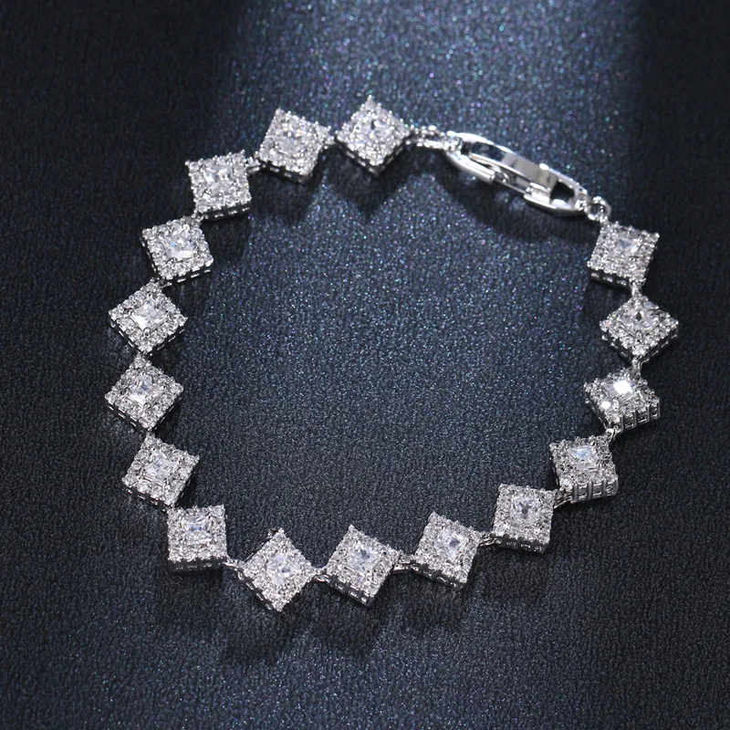 KSRA винтажный роскошный квадратный циркониевый браслет для женщин Романтический
